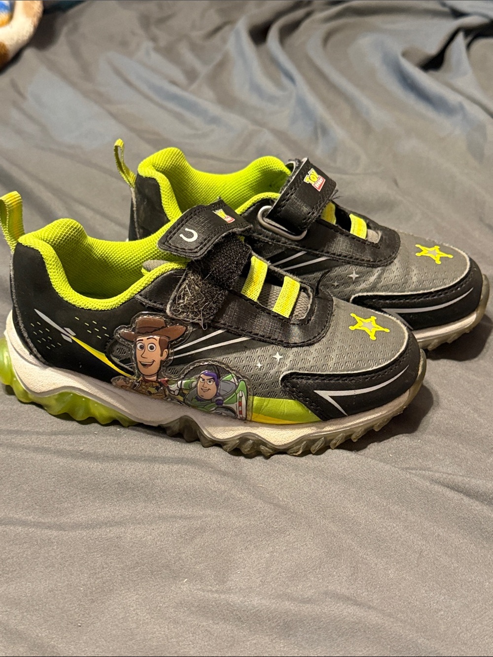 Disney Kids Buzz Lightyear & Woody Sneakers in Neon Green and Black